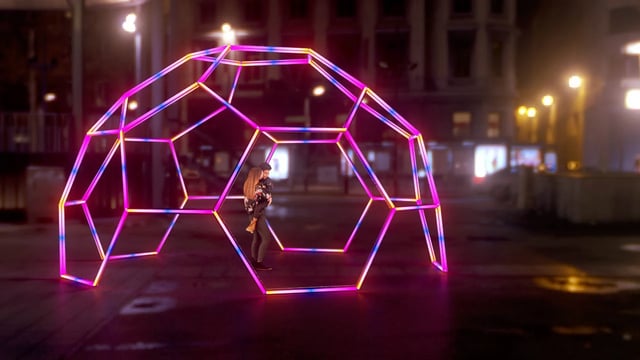 Esfera hexagonal neon led RGB controlada con madrix, ideal para zona de experiencias