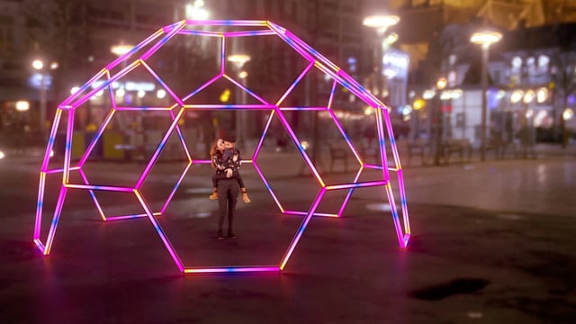 Esfera hexagonal neon led RGB controlada con madrix, ideal para zona de experiencias