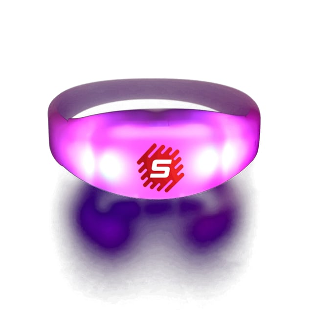 Brazalete LED rosa con el logo de Scratch