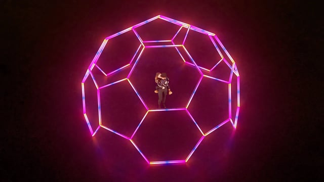 Esfera hexagonal neon led RGB controlada con madrix, ideal para zona de experiencias