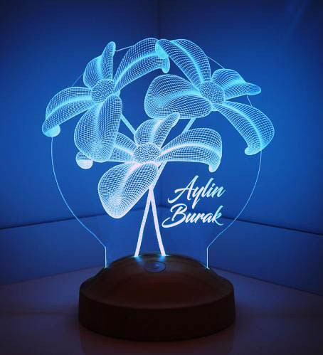 Centro de mesa personalizado fabricados con aclilico marcados en laser y luces led RGB, ideal para resaltar el eventos.